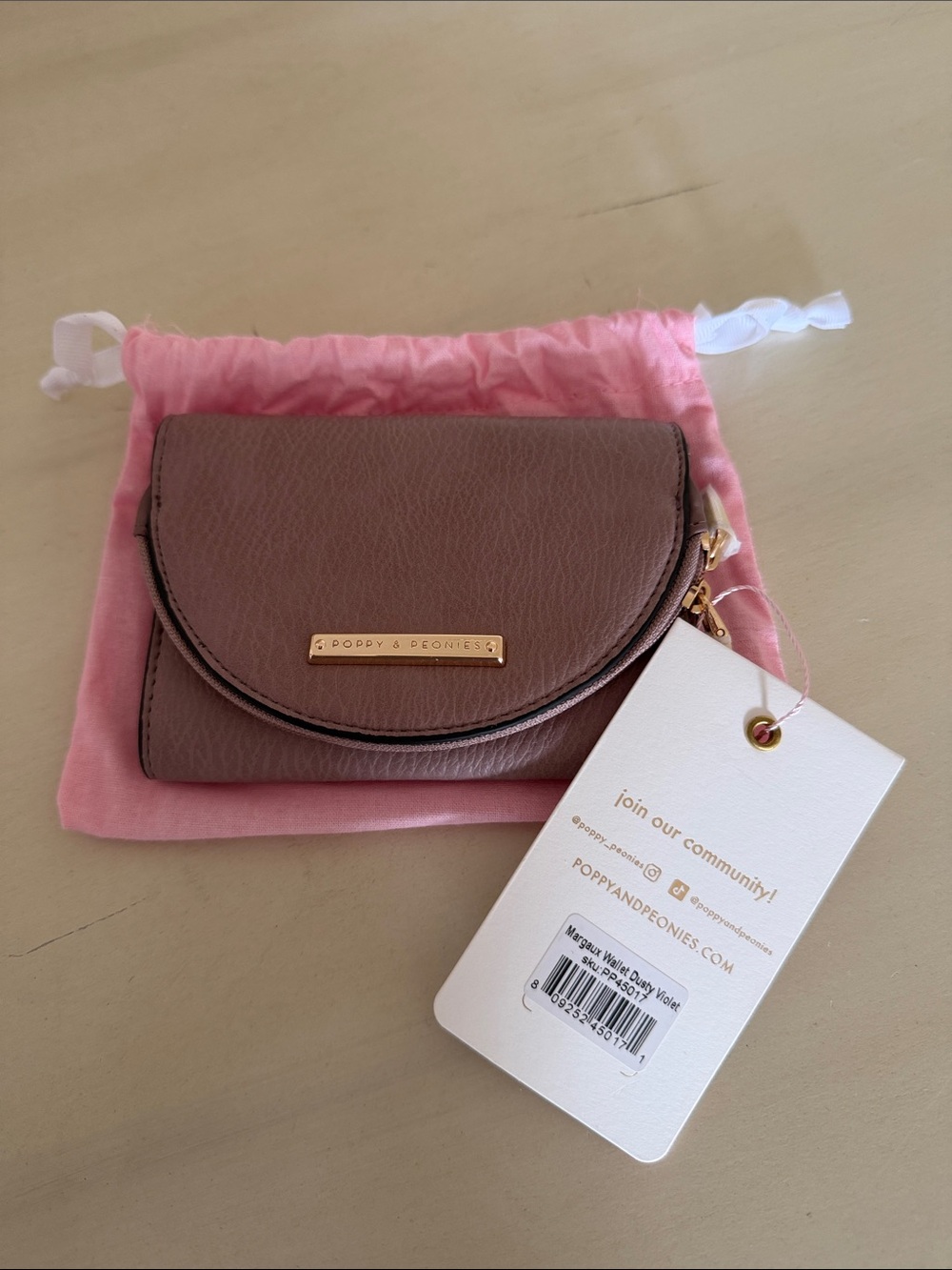 Poppy & Peonies Margeaux Vegan Leather Compact Wallet with gold - NWT